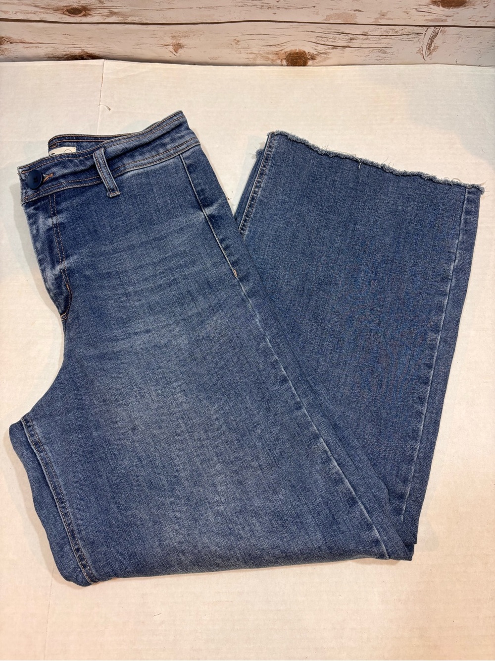 Oat New York Wide-Leg Raw Hem Jeans - Blue